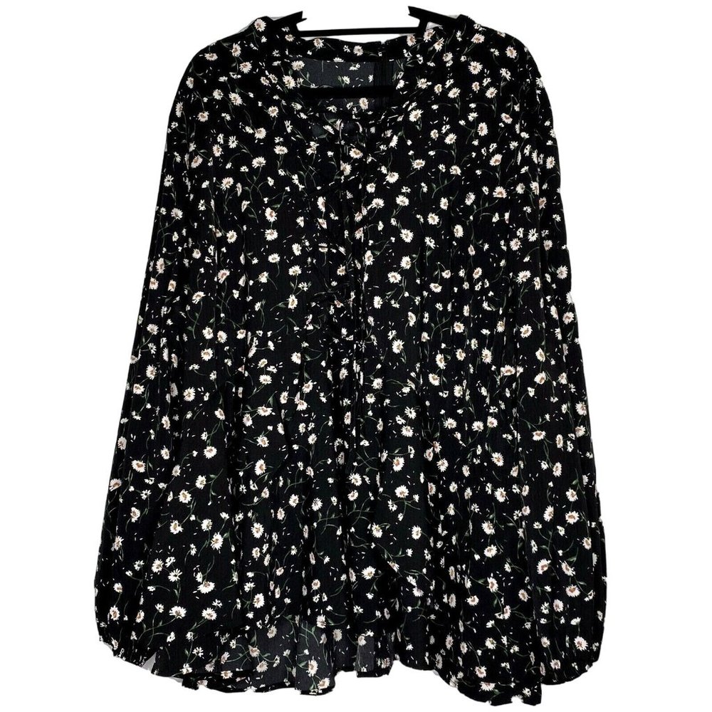 Lane Bryant NWT Size 26 Black Floral Lace Up Front Zip Back Layered Pablum Top